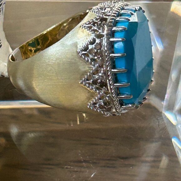 Rarities Carol Brodie Gold Plated Turquoise Colored Magnesite Diamond Ring 7 NWT - Picture 15 of 15